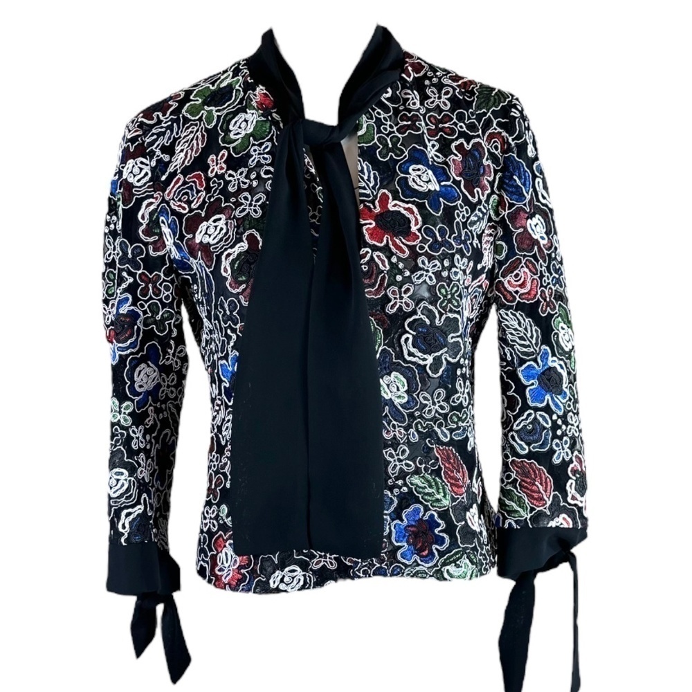Zara Embroidered Floral Appliqué Blazer Black Jacket SZ L